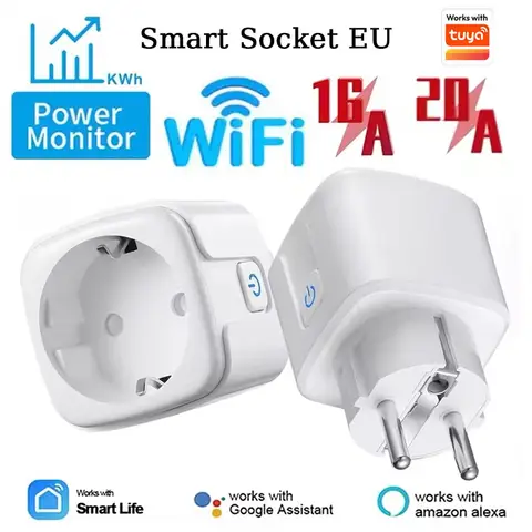Enchufe inteligente WiFi 16A/20A, enchufe inteligente europeo con función de sincronización y control de energía, funciona con la aplicación Tuya Smart Life, control por voz
