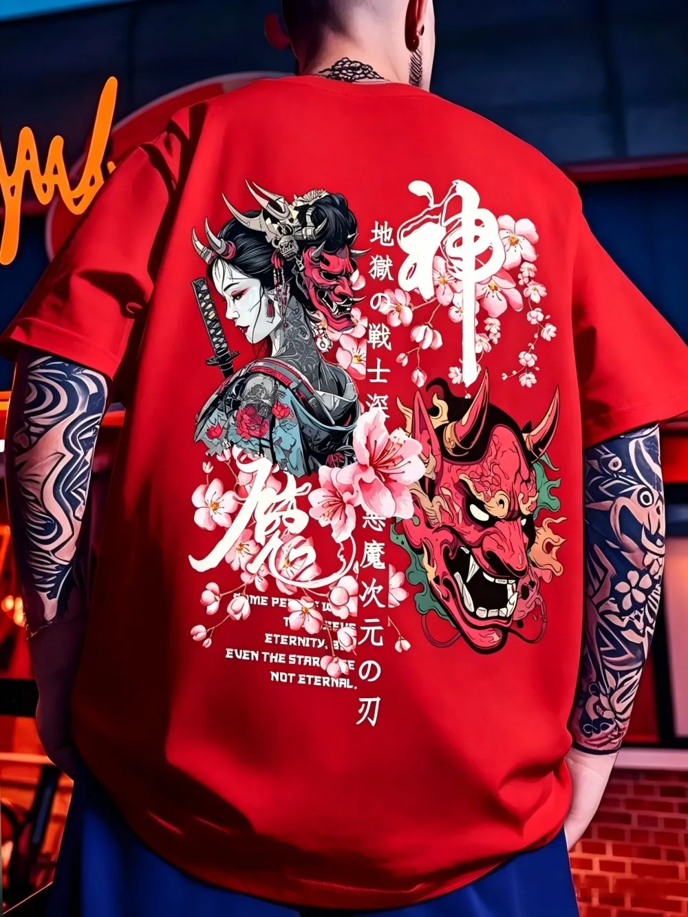 American Men's Summer Ghost Warrior Dancer Letter Printed Round Neck T-shirt Comfortable and Breathable Outdoor Street Top