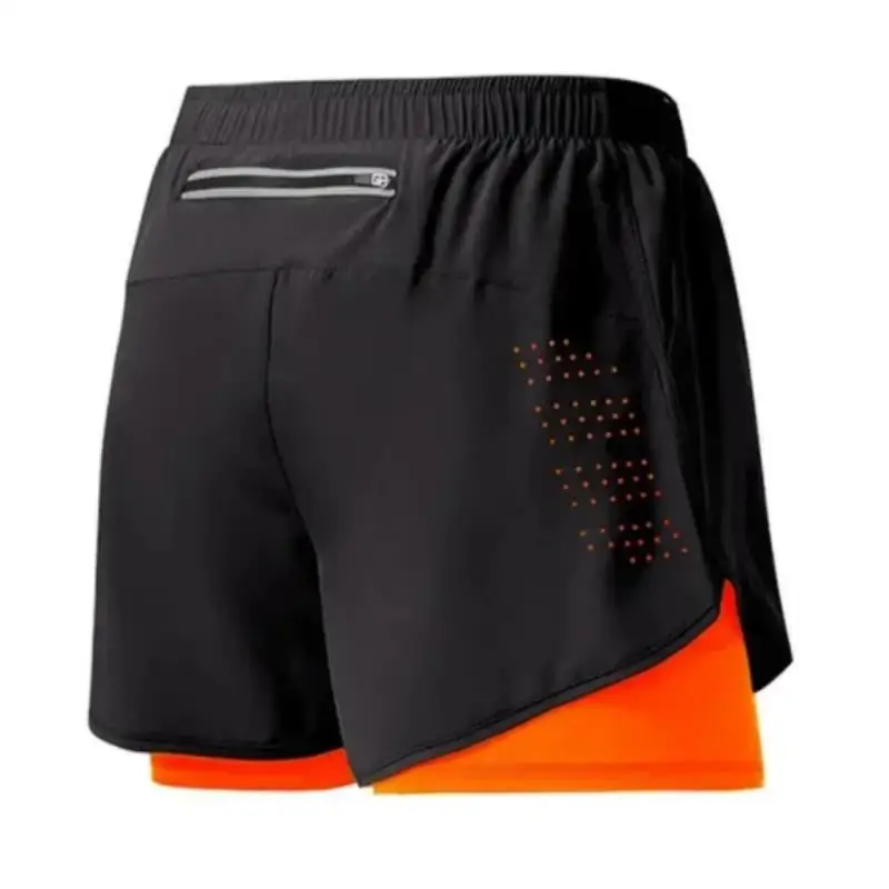 Men Fitness Built-in pocket sports Shorts Summer 2 In 1 Quick Dry Gym Beach shorts Running Double-deck Shorts Outdoor sweatpants