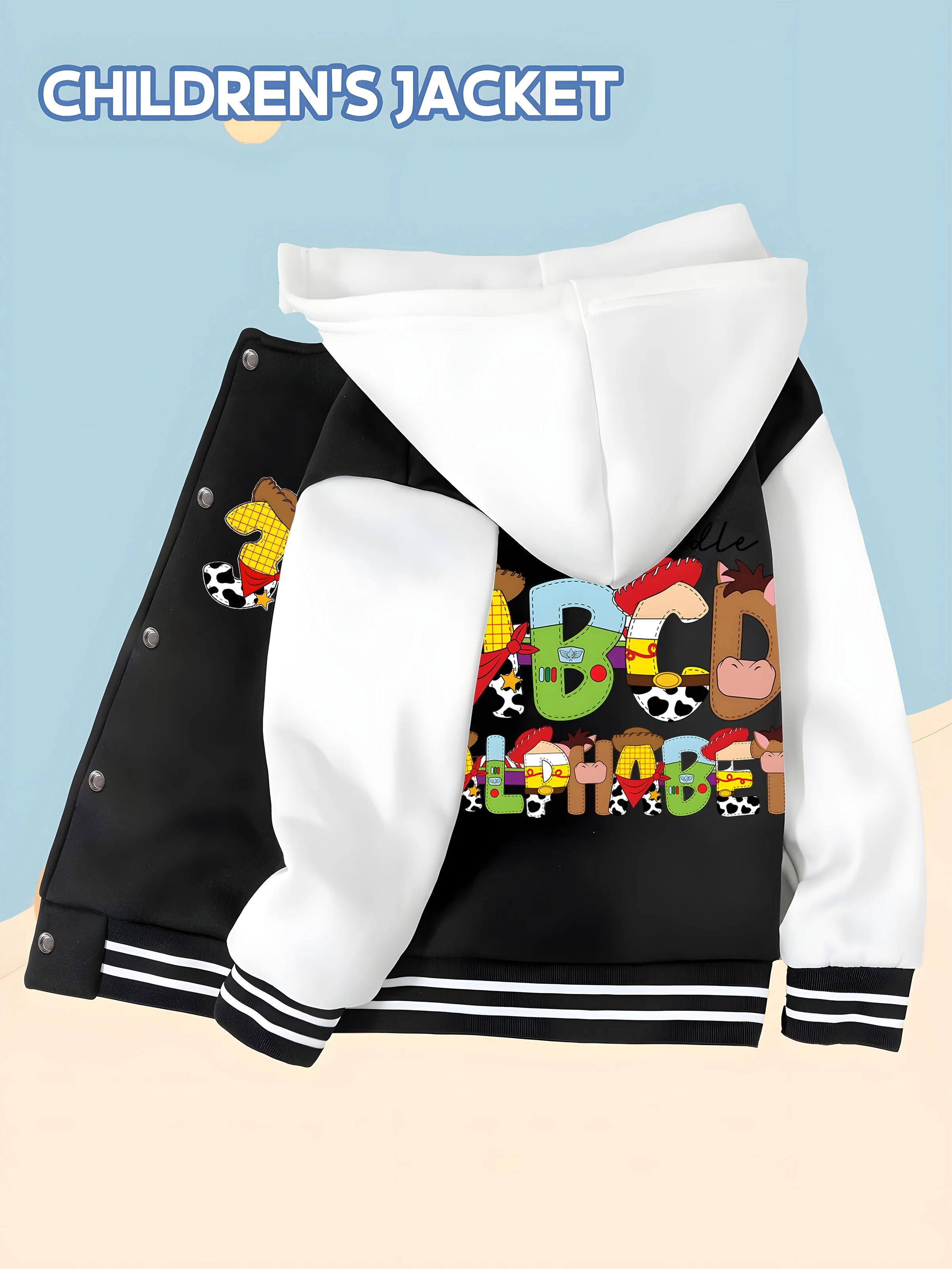 

MINISO Disney Toy Story Boys' Baseball Jacket - Woody embellishment, cute letter combination on the back, comfortable