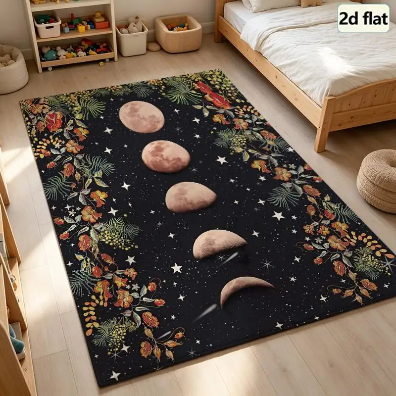 1 Piece Moon Phase Starry Floral Carpet, Soft Comfortable, All Seasons, Lightweight Easy To Care, Living Room, Bedroom, Entryway Decor, Autumn Winter Home Decoration