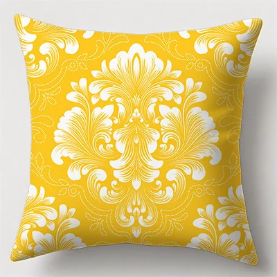 Yellow Pillows with Floral Geometric Double-sided Printed pillow cover Short plush Suitable living room sofa throw cushion cover