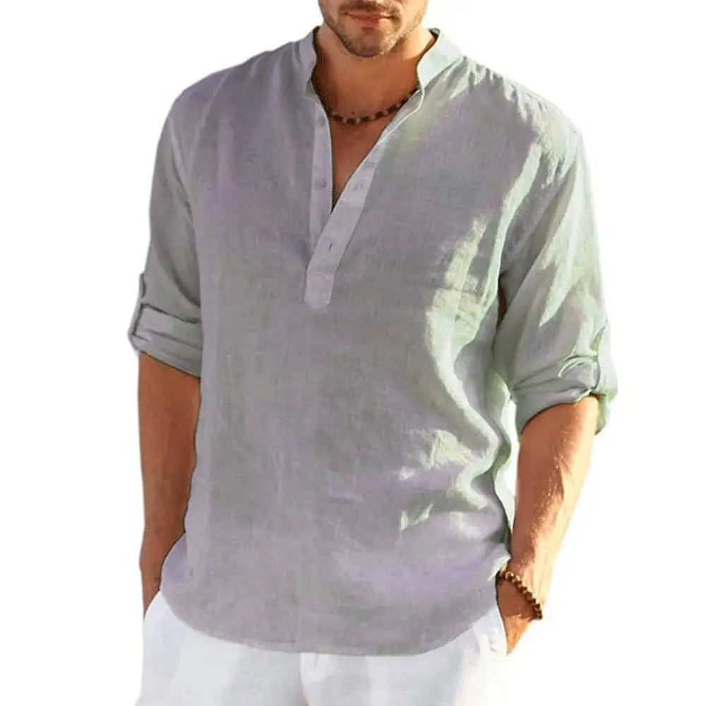 

Мужские хлопковые льняные футболки, летние V-Ne Long Sve Thiened irt Special Wide Fit для осеннего сезона