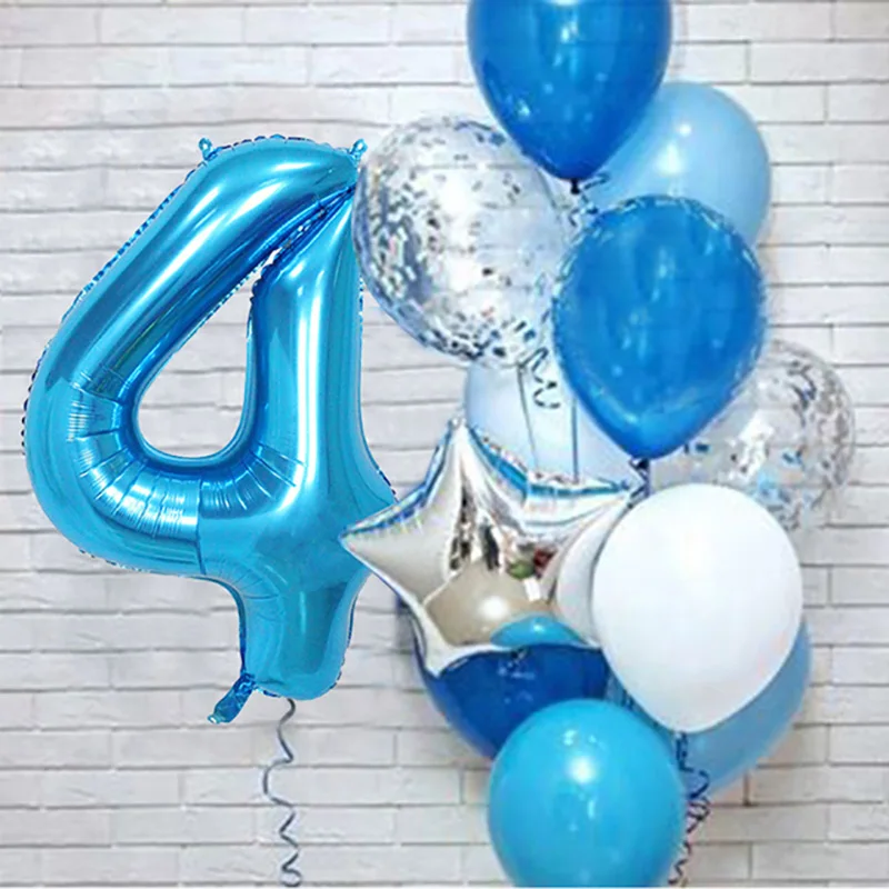 12pcs Blue 32inch Number Foil Latex Balloon Happy Birthday Party Decorations Kids Boy Baby 1 2 3 4 5 6 7 8 9 Year Old Supplies - view 4