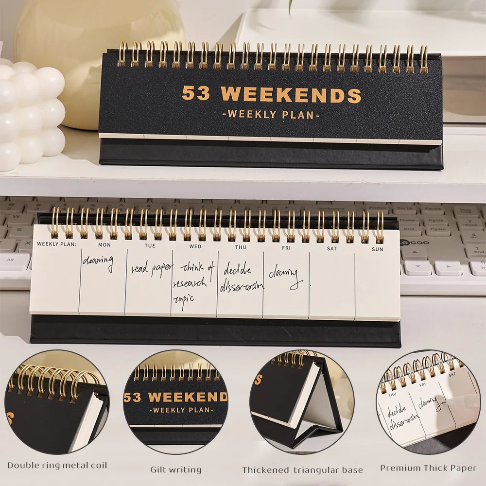 53 sheets Simple Horizontal 53 Weekends Weekly Plan Undated Coil Spiral Weekly Planner Student Schedules Memo Pad Plan Calendar