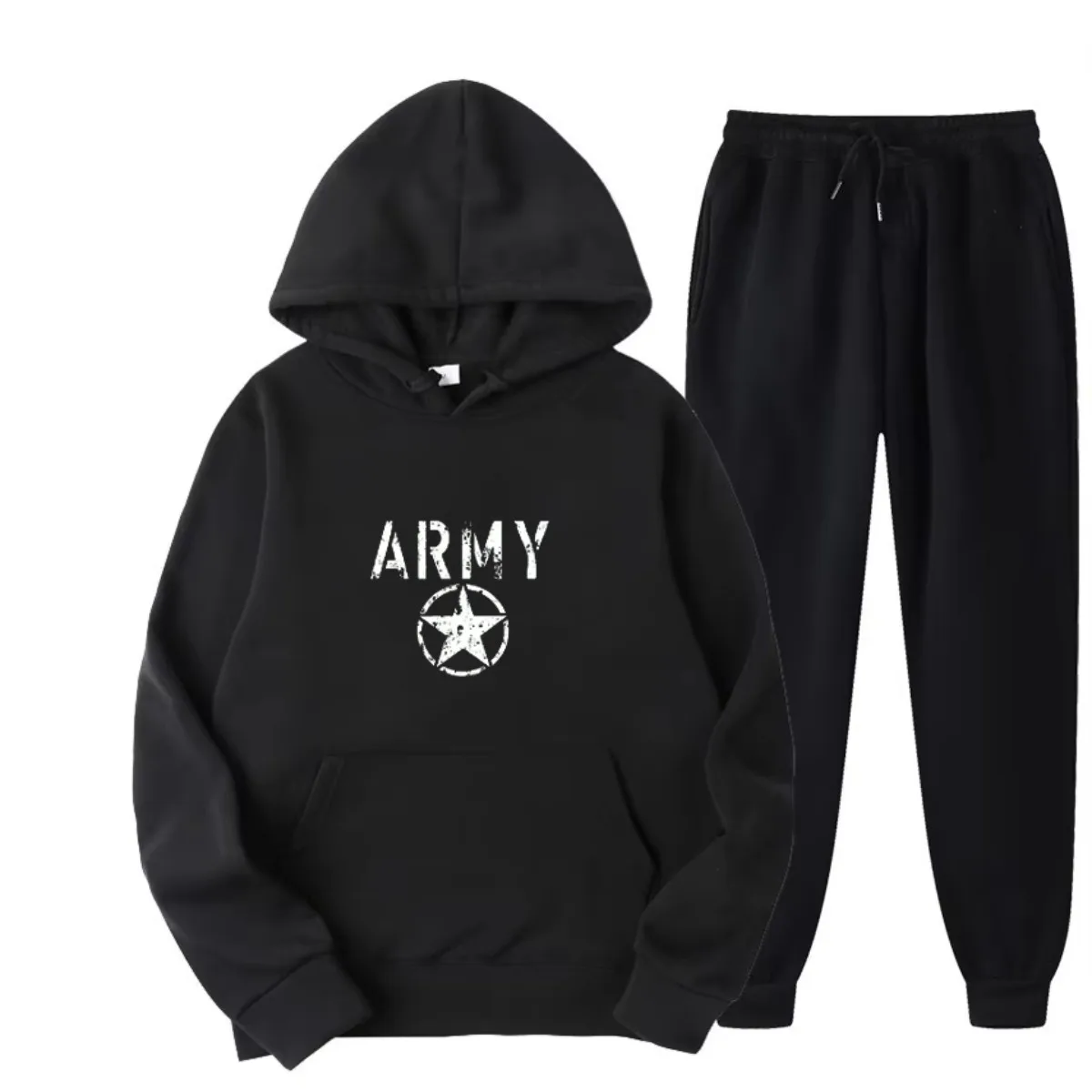 

Men's Autumn and Winter 100% Cotton Fashionable Casual Loose Sportswear and Five Pointed Star Printed Sweatshirt Set
