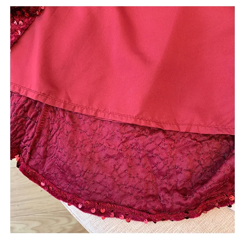 Falda larga con lentejuelas de terciopelo rojo brillante para mujer, faldas largas envolventes de cadera de una pieza con temperamento de otoño para oficina