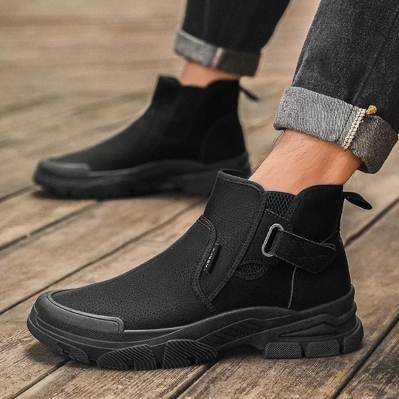 Autumn Winter Men's Ankle Boots Classic Platform Chelsea Boots For Men Short Boots Comfy Leather Boots Man High Top Work Shoes