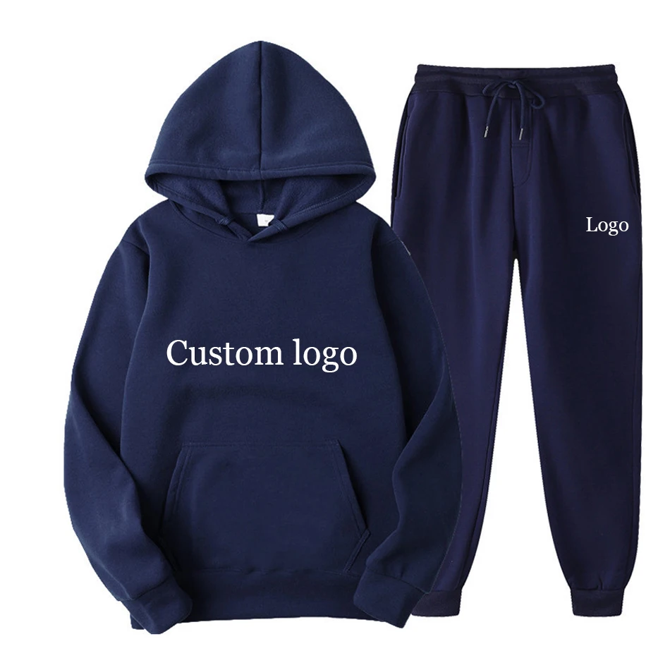 Herbst benutzer definierte Logo DIY Hoodie setzt Männer Mode Hoodies schwarze Marke Hosen lässig Jogger Anzug Trainings anzug Pullover Sweatshirt Frau