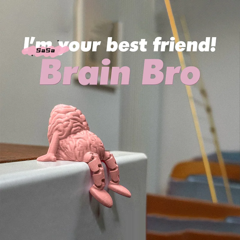 S-1Pc Brain Bro Funny Desk Decor Brain Sculpture With Movable Joints Quirky Brain Companion Gift Home Office Party Pranks Decor