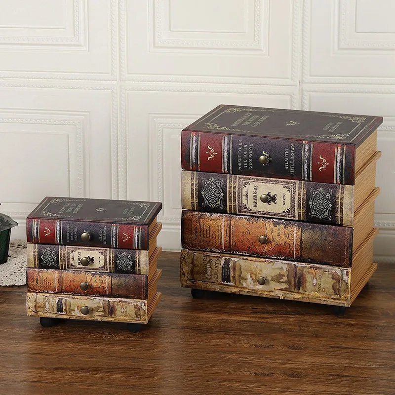 Wooden Jewelry Box Retro Creative Books Jewelry Boxes Multifunction Large Capacity Ring Organizer Case Drawer Bracelet Cases
