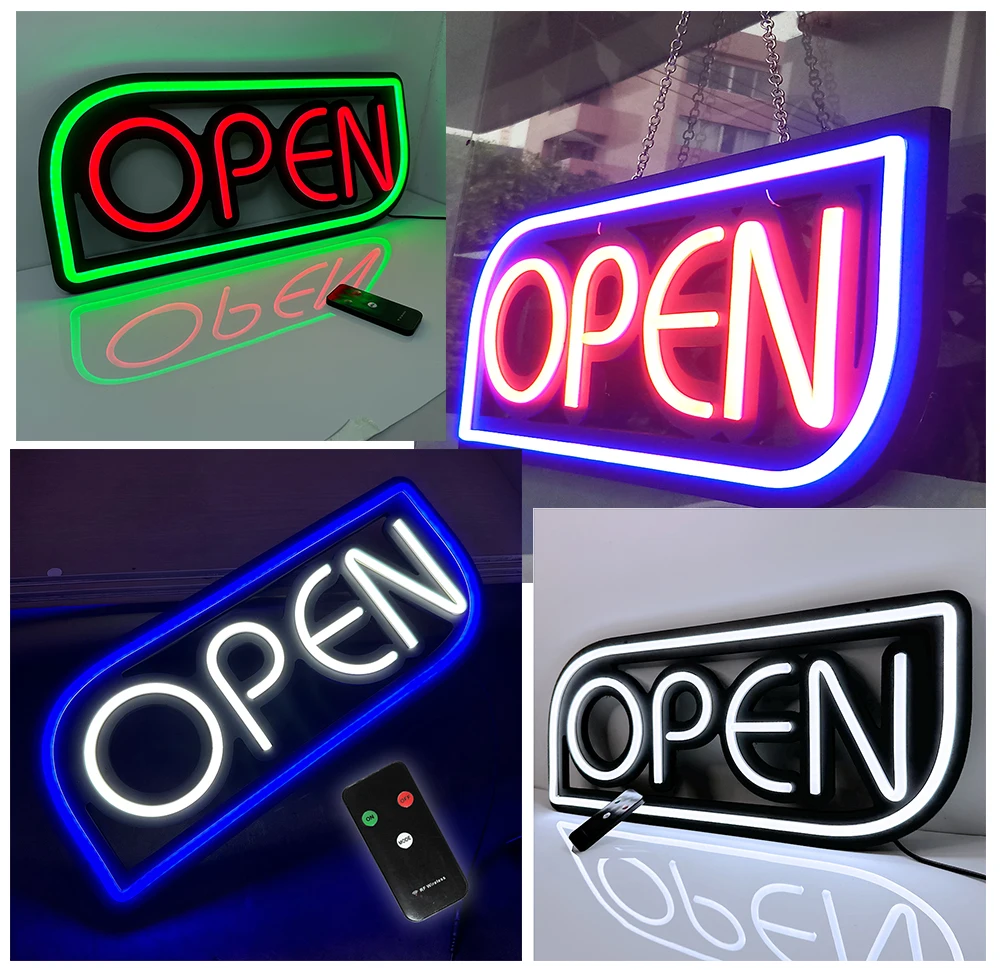 

4 styles of LED open neon advertising sign lights commercial illuminated signage window advertising lights (flashing mode)