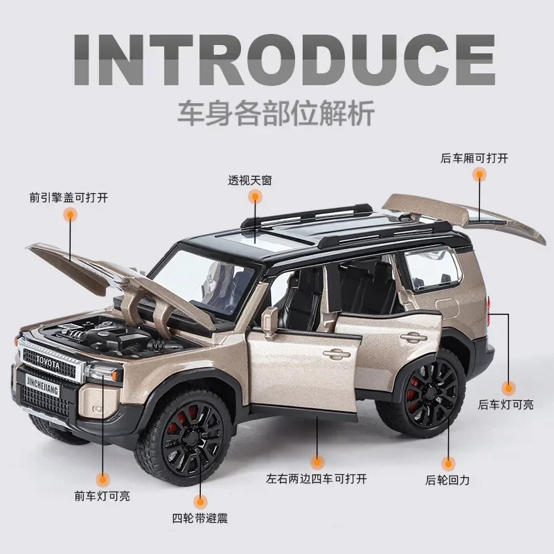 1:32 Toyota Prado Geländewagen hohe Simulation Druckguss Metall legierung Modell auto Sound Licht zurückziehen Sammlung Kinder Spielzeug Geschenk a952