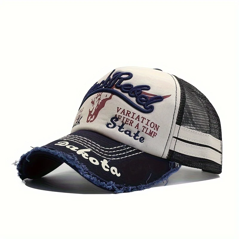 1 Men's Mesh Baseball Cap with a Bull Head and Letter Embroidery - Perfect Gift Choice for Birthdays or Any Special Occasions