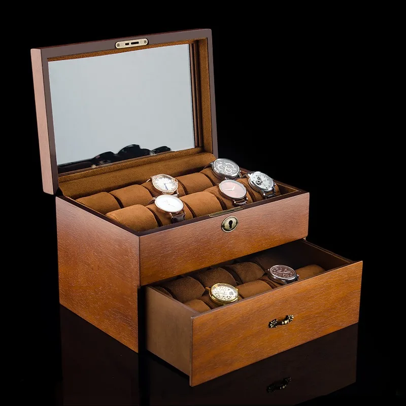 Large Watch Storage Case Luxury Watches Organizer Box with Lock Glass Watches Display Cases Men's Waterproof Wristwatch Boxes