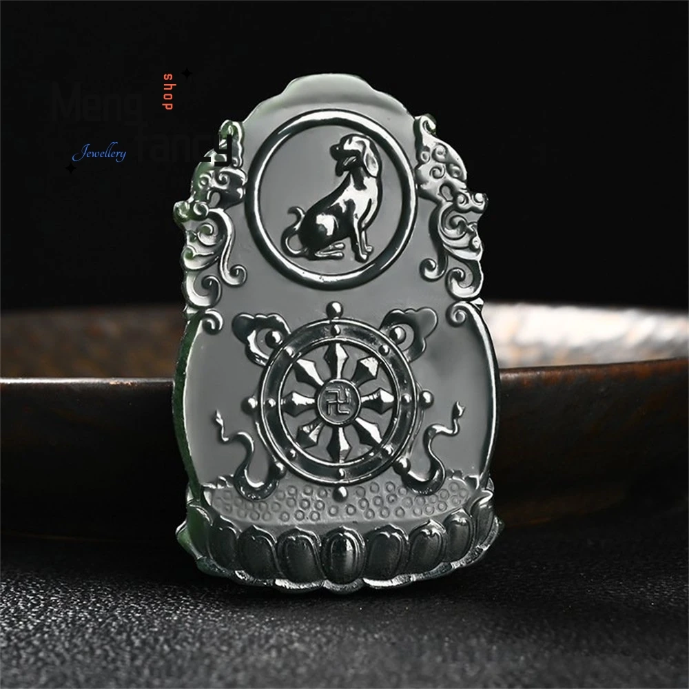 الطبيعية Hetian الأخضر اليشم ثمانية الآلهة الحارس زودياك بوذا على الوجهين محفورة قلادة عالية الجودة مجوهرات الأزياء الفاخرة #2