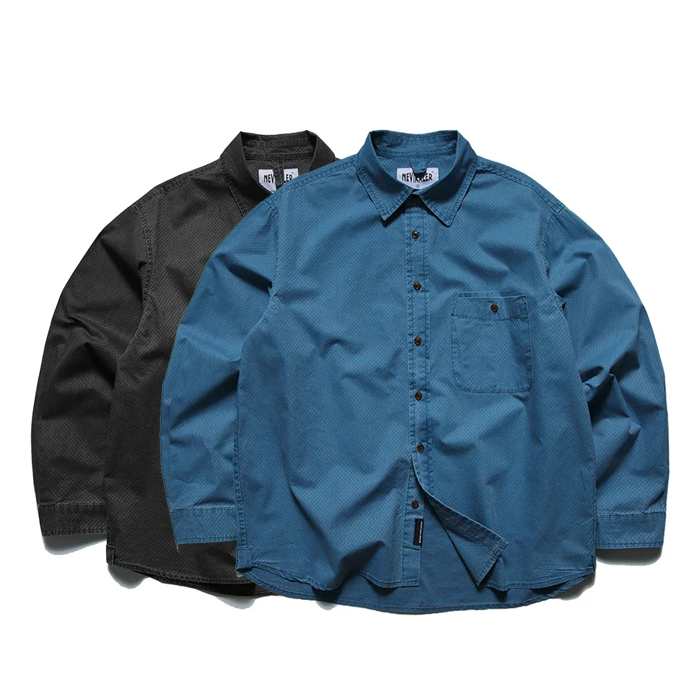 

Мужские винтажные рубашки-карго из чистого хлопка с жаккардовым узором в японском уличном стиле, свободные повседневные рубашки с длинным рукавом, блузы в стиле Cityboy