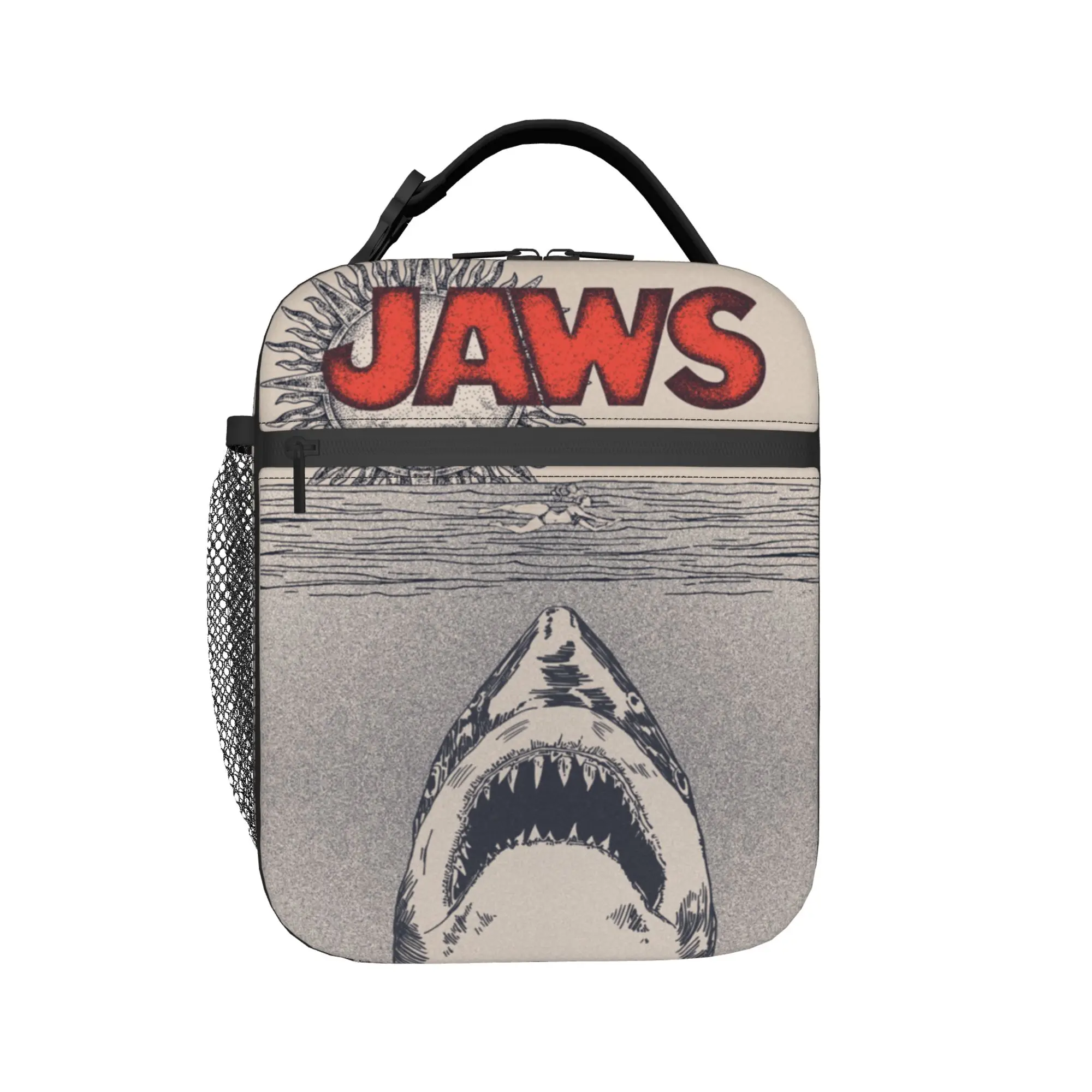 Jaws 50th Anniversary Poster Chain Border Lunch Bag  Kawaii Lunch Box For Girls  School Cooler Bag Oxford Tote Food Bags