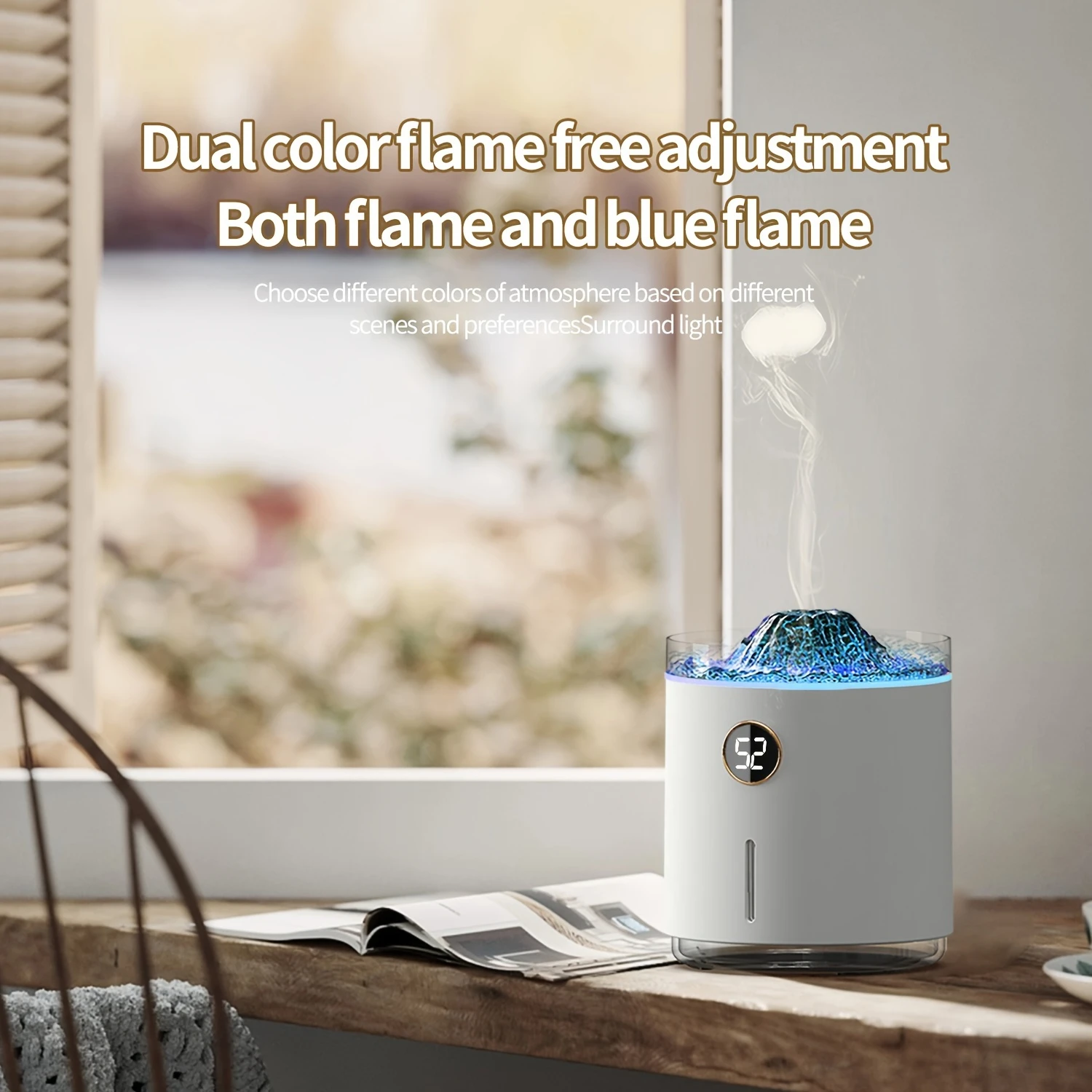 1pc Simulation Flame  Diffuser 11.83oz Volcano Humidifier With  Control, Digital Display 1200 MAh 2  4/8 H Timing Ultrasonic Coo