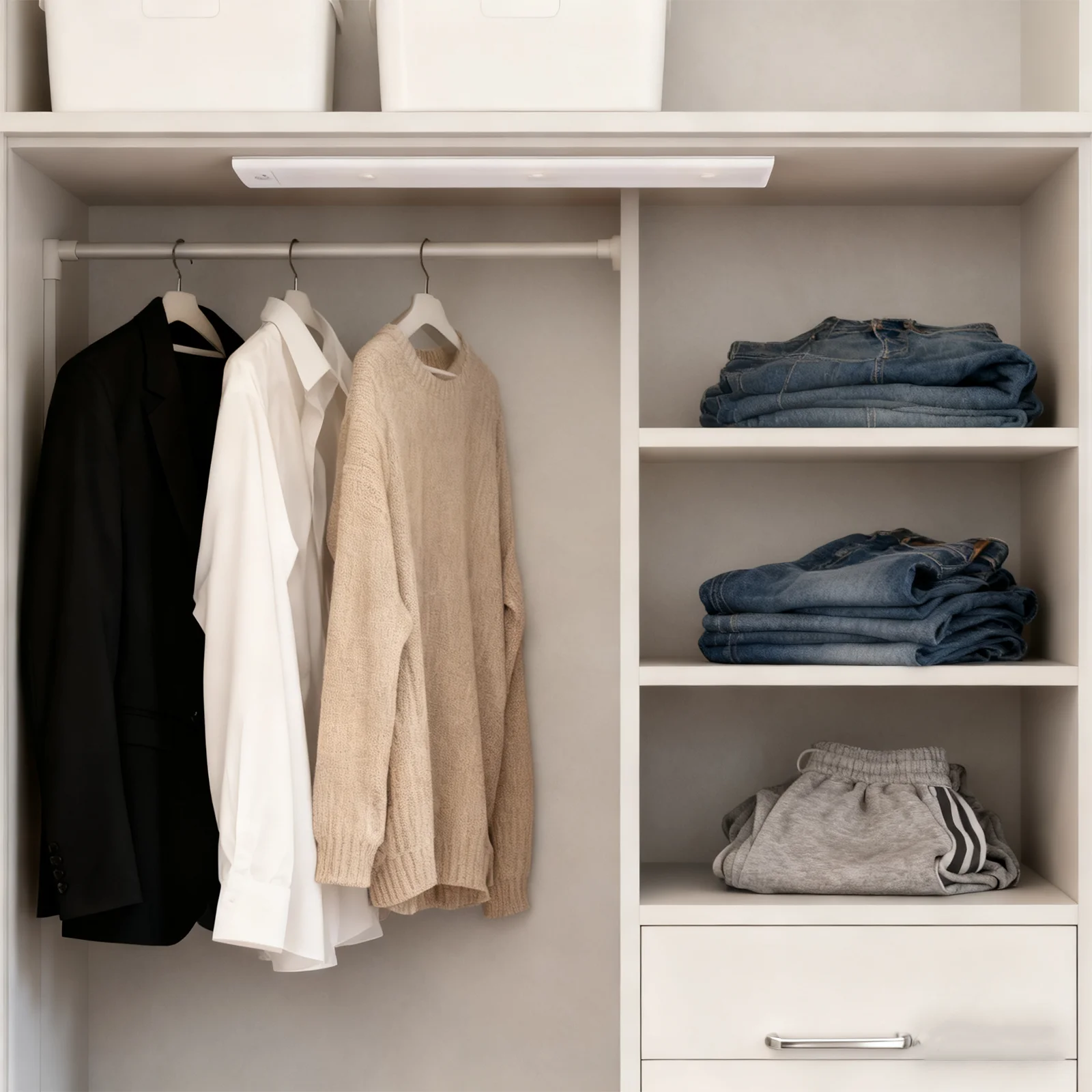 ضوء تحت الخزانة، مع مستشعر حركة يعمل بالبطارية وقابل لإعادة الشحن تحت ضوء العداد، وإضاءة خزانة قابلة للتعتيم لخزانة الملابس #5