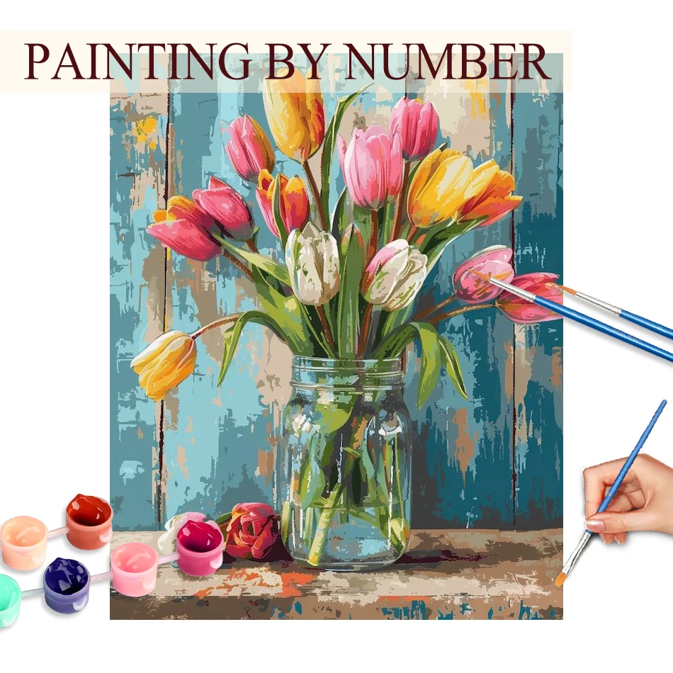 

GATYZTORY Diy Oil Painting By Numbers Flowers Vase Acrylic Paint By Numbers Art Work diy Numbers Painting on Canvas By Numbers