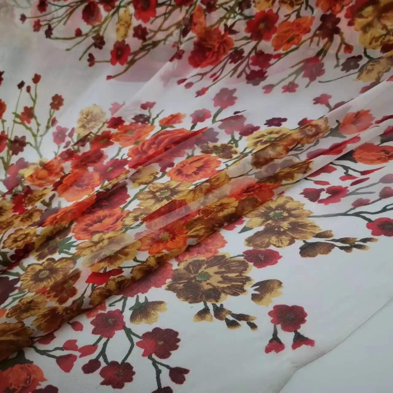 Floral Pure Silk  Fabric Mulberry Soie Breathable DIY Clothing Sewing Material