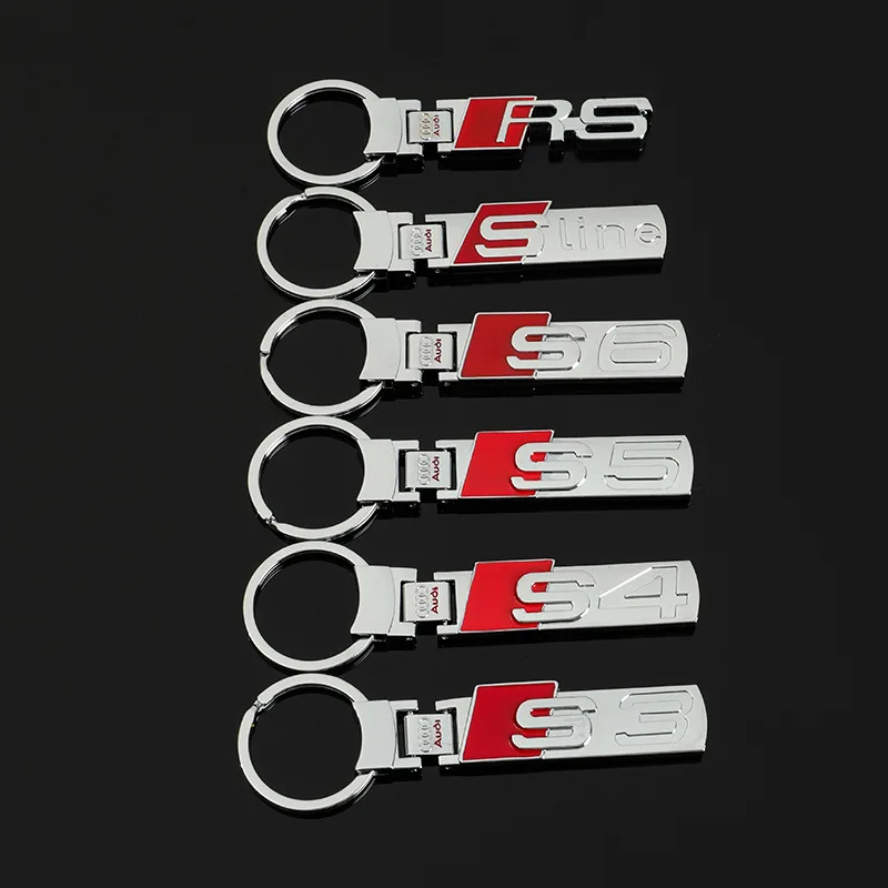 1pc Car Keychain For Audi Sine Rs S3 S4 S5 S6 A3 A4 A5 A6 A7 A8 TT Car Key Ring 3D Alloy Ring Logo Auto Keyring Accessories