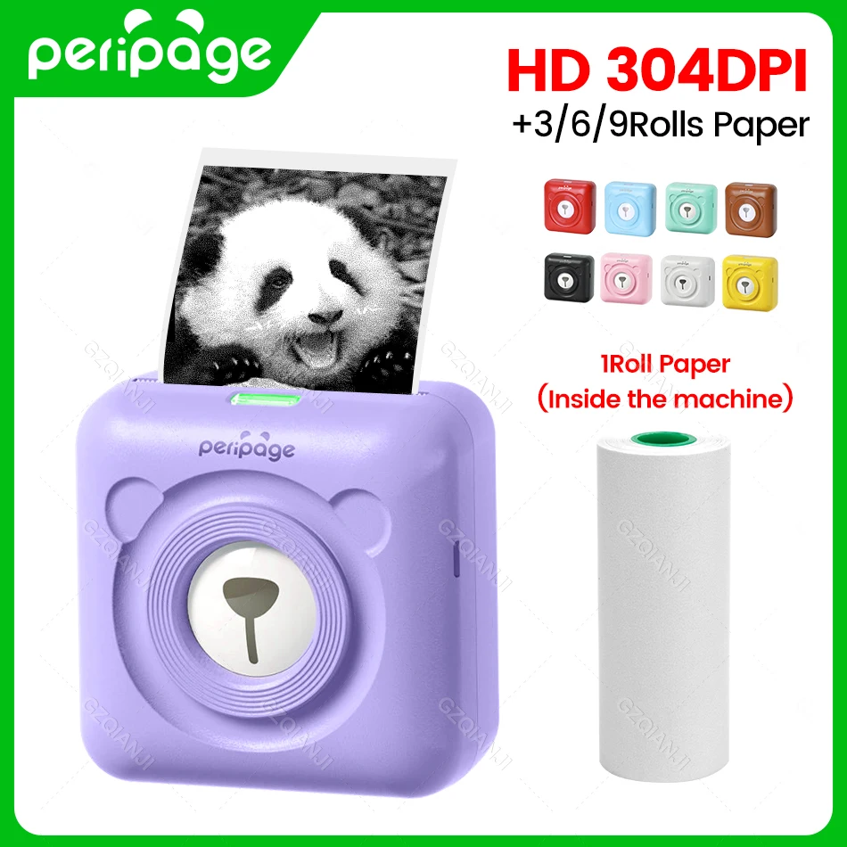 304dpi Peripage A6 Original Mini Pocket Printer Bluetooth Thermal Photo Maker Color Purple Yellow Mobile Phone Android IOS Gift