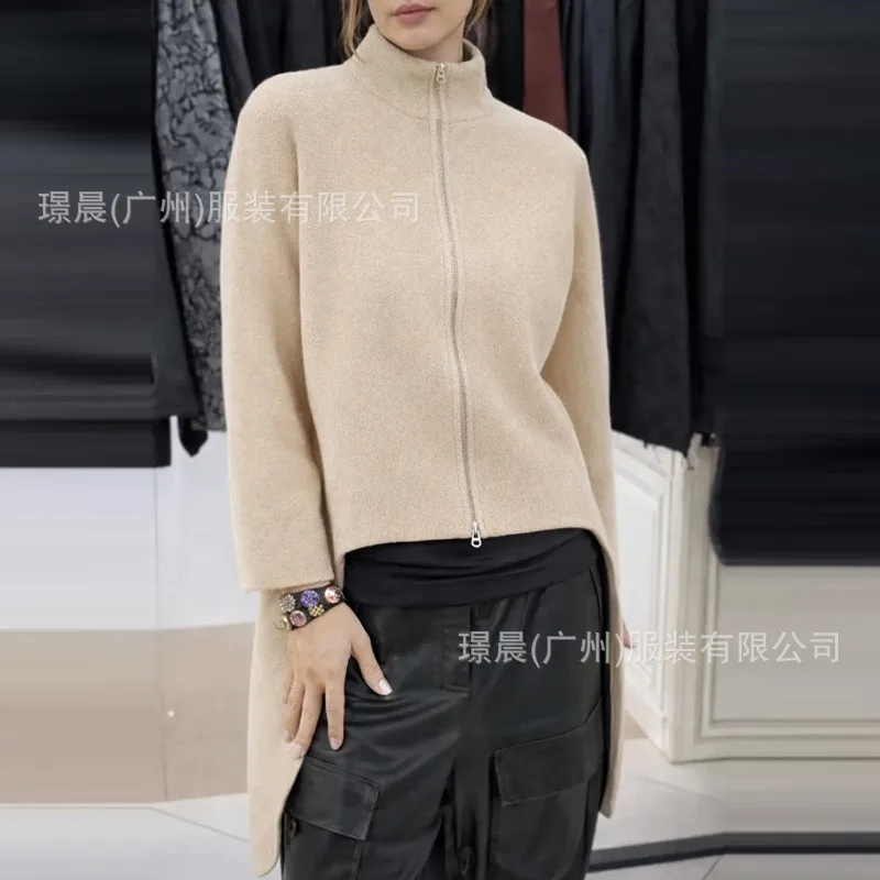 

New Fashion Hoodie Jacket For Women 2026 Stand Collar Knitted Bomber Long Sleeve Zipper Coats High Street Chic Lady Outerwear