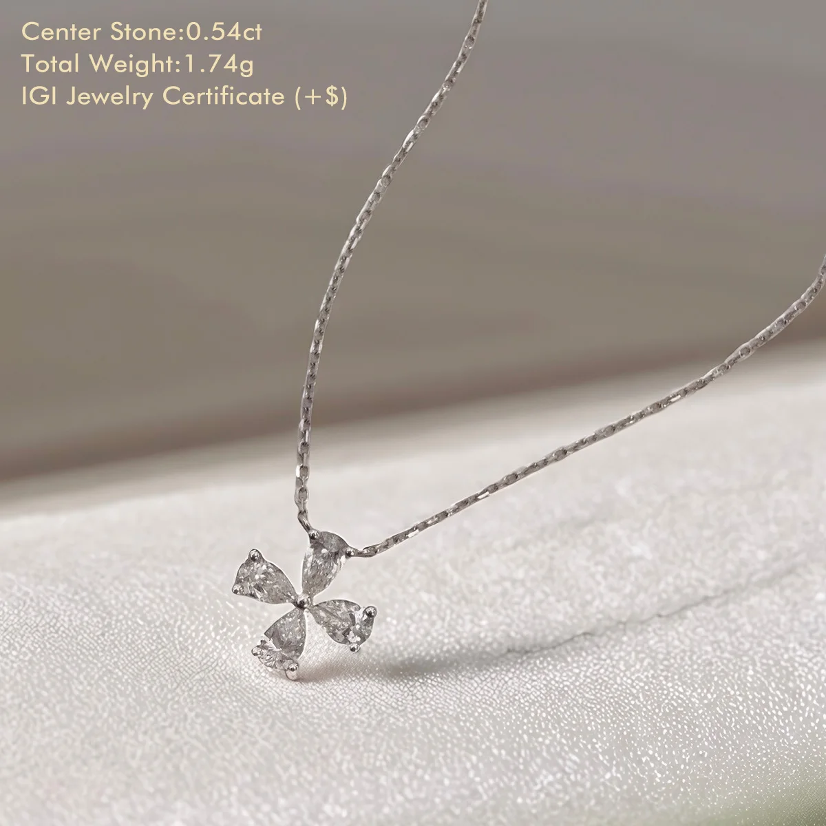 Real 18K White Gold Lab Diamond Necklace Total 0.54ct Pear Cut Four Leaf Clover Lab Diamond Pendant Necklace For Women Jewelry