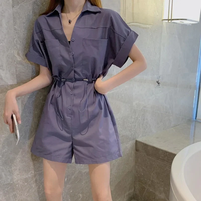 レトロなウエストシェイプのユーティリティジャンプスーツ レディース 夏 2025 新作 韓国風 ゆったりワイドレッグパンツ