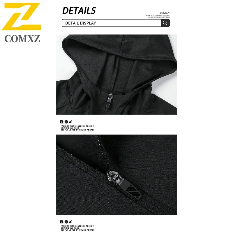 سترة لياقة بدنية رياضية للرجال من COMXZ سترة جديدة للخريف والصيف والجري سريعة الجفاف مع قلنسوة قابلة للتمدد معاطف خارجية غير رسمية قابلة للتنفس #5