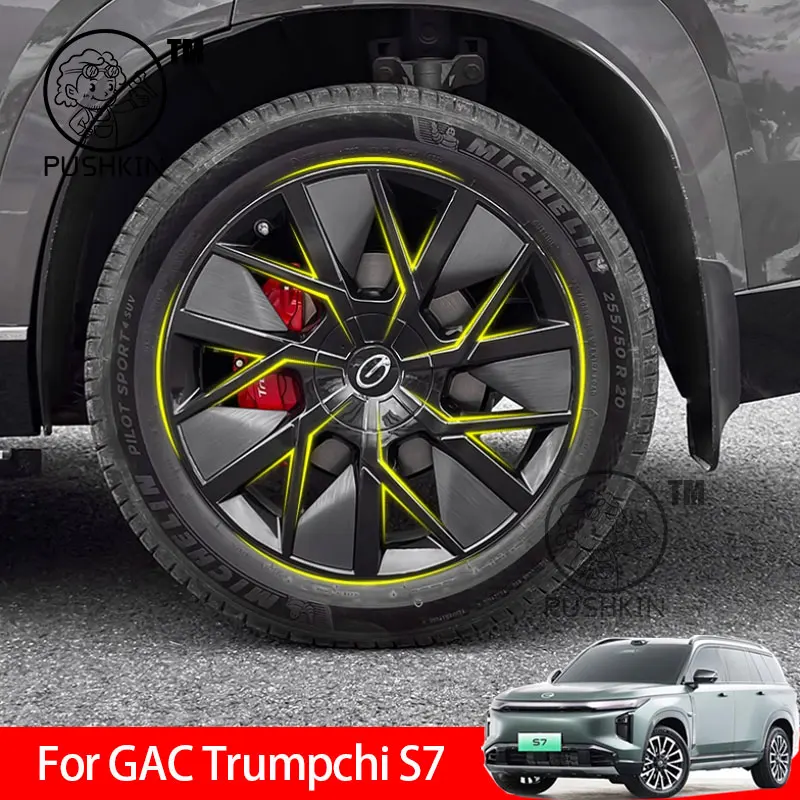 

Для GAC Trumpchi S7 2025 2026, черный воин, текстура углеродного волокна, пленка на колесо, автомобильное внешнее украшение, модификация, наклейка