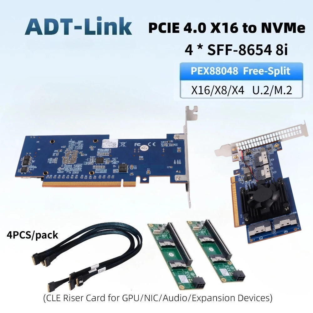 PCI-e 4.0 X16 X8 X4 to NVMe Hard Disk SSD Adapter Expansion PEX88048 4*SFF-8654 8i Cable for Graphics Card eGPU NICs SSD U.2 M.2