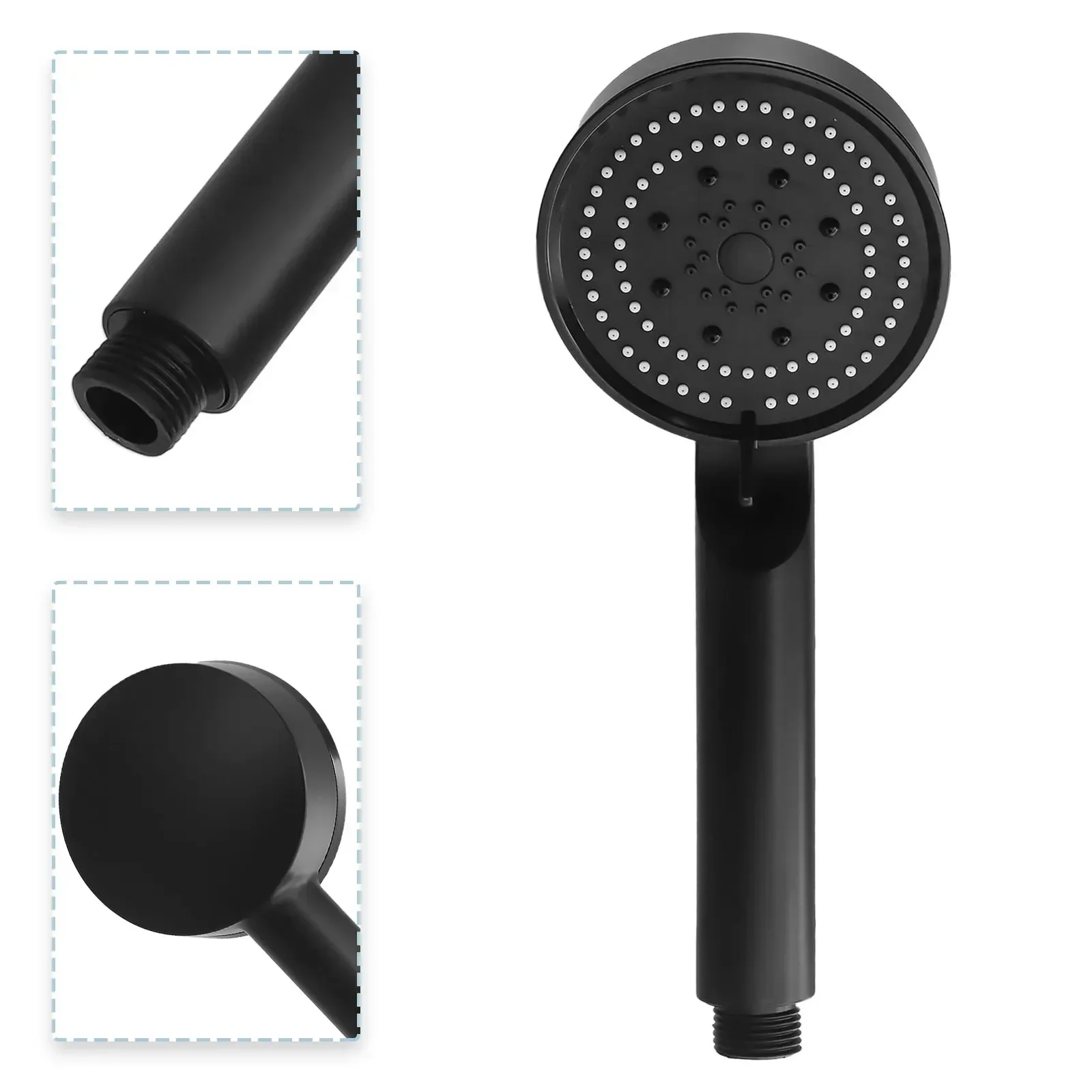 Fixed Support Type Round Water Saving Shower Heads Shower Head 5 Modes Adjustment Bathroom Black Shower Head Set