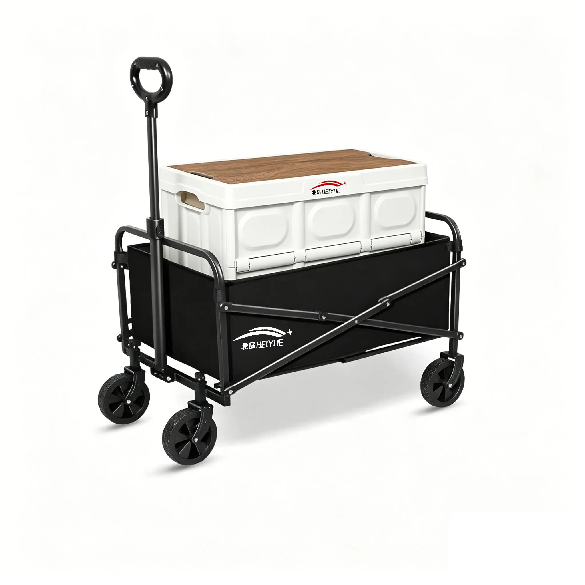 

5inch Universal Wheel 330lbs Folding Camping Wagon For Outdoor Garden Beach Wagon Transport Tool Vehicle With Black White Storag