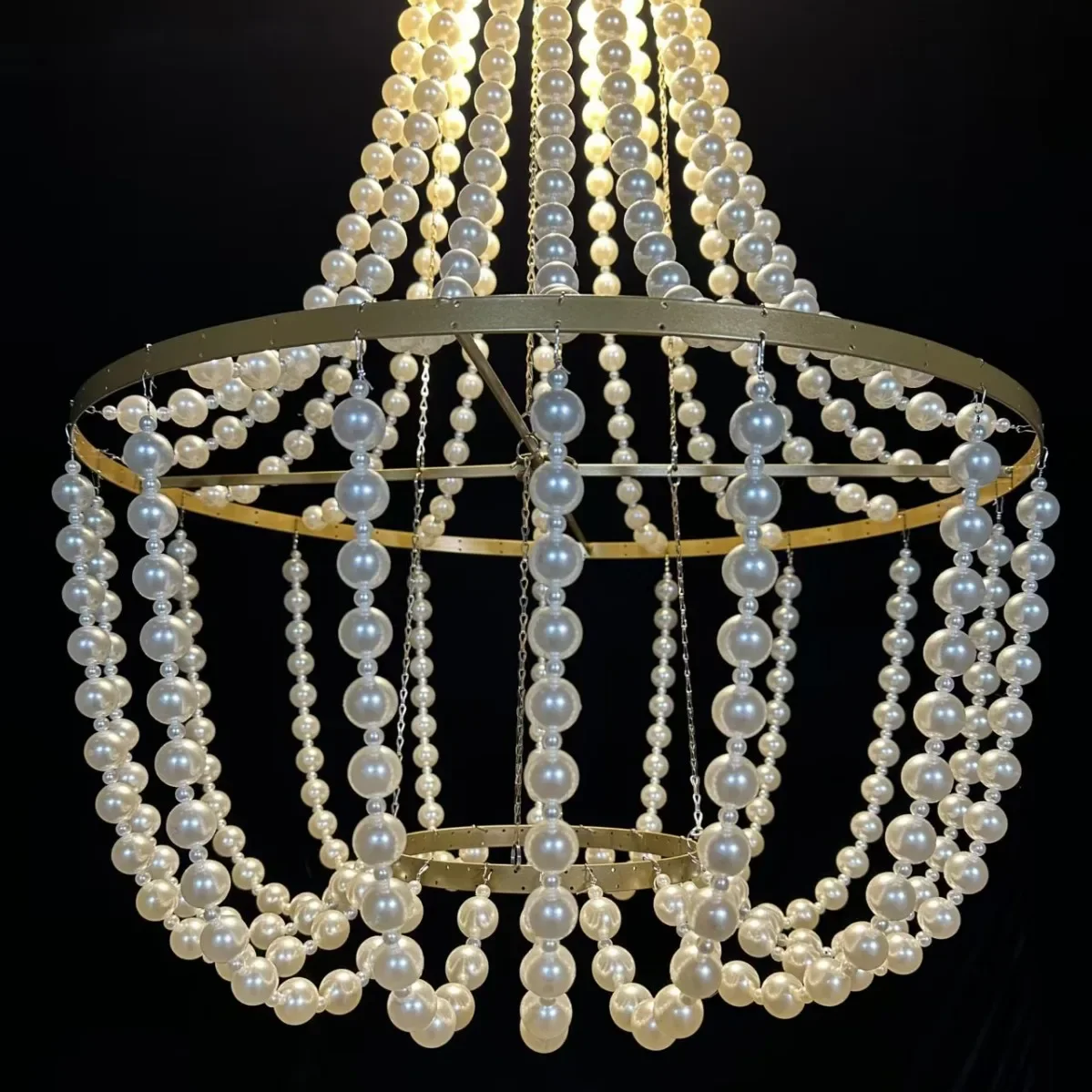 New wedding hall European wrought iron pearl chandelier ceiling decoration props crystal hanging lamp
