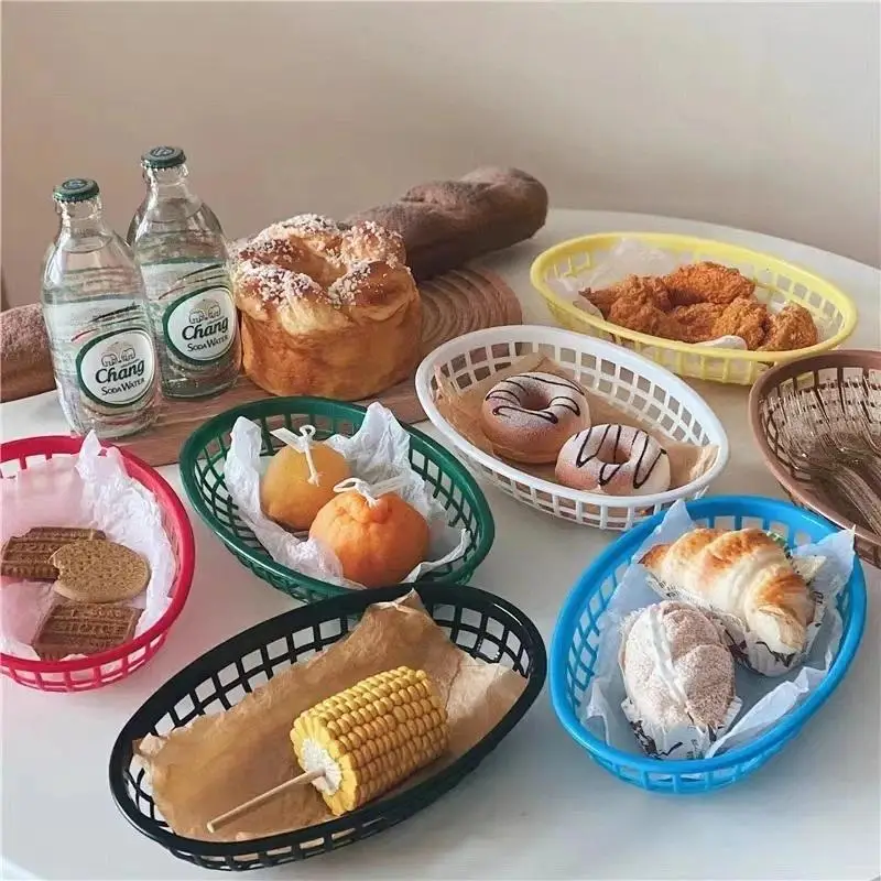 10Pcs Food Serving Tray Plastic Tray Oval Fast Food Platter For Wings Nachos Fries Bread Plastic Baskets Plastic Fruit Tray