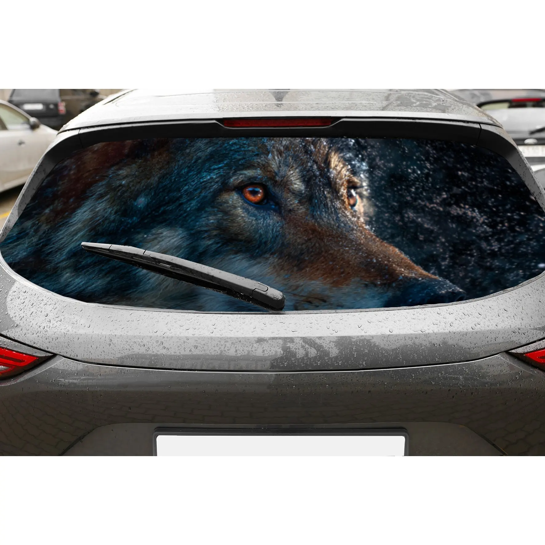 

Mighty Wolf and Starry Sky Car Rear Window Sticker, Anti-scratch Auto Protection Vinyl Wraps Decal, Waterproof Self-adhesive PVC