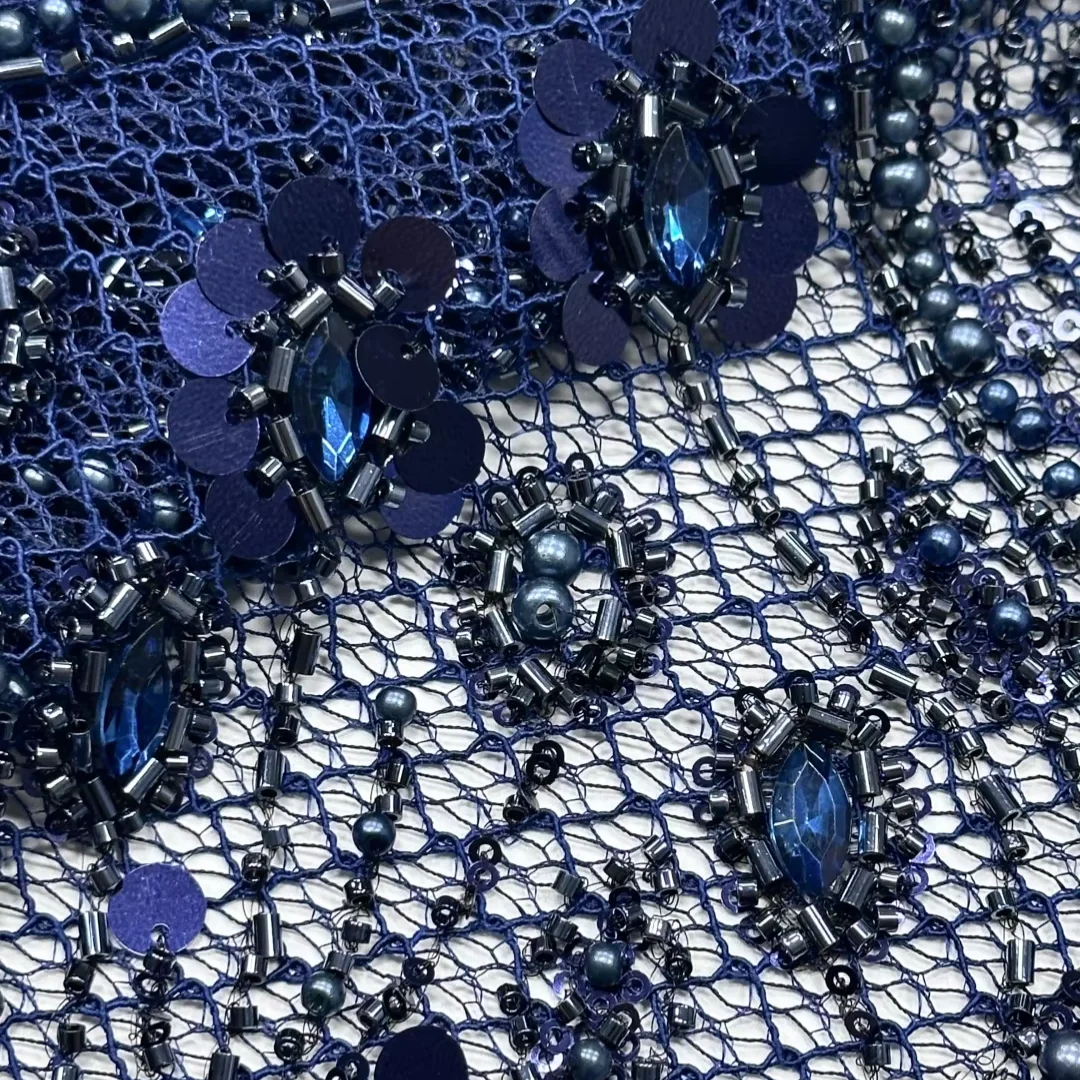 Lastest French Beaded African High Quality Lace Fabric sequins Grass Embroidered Net Mesh beads Rhinestone For Bridal Dress