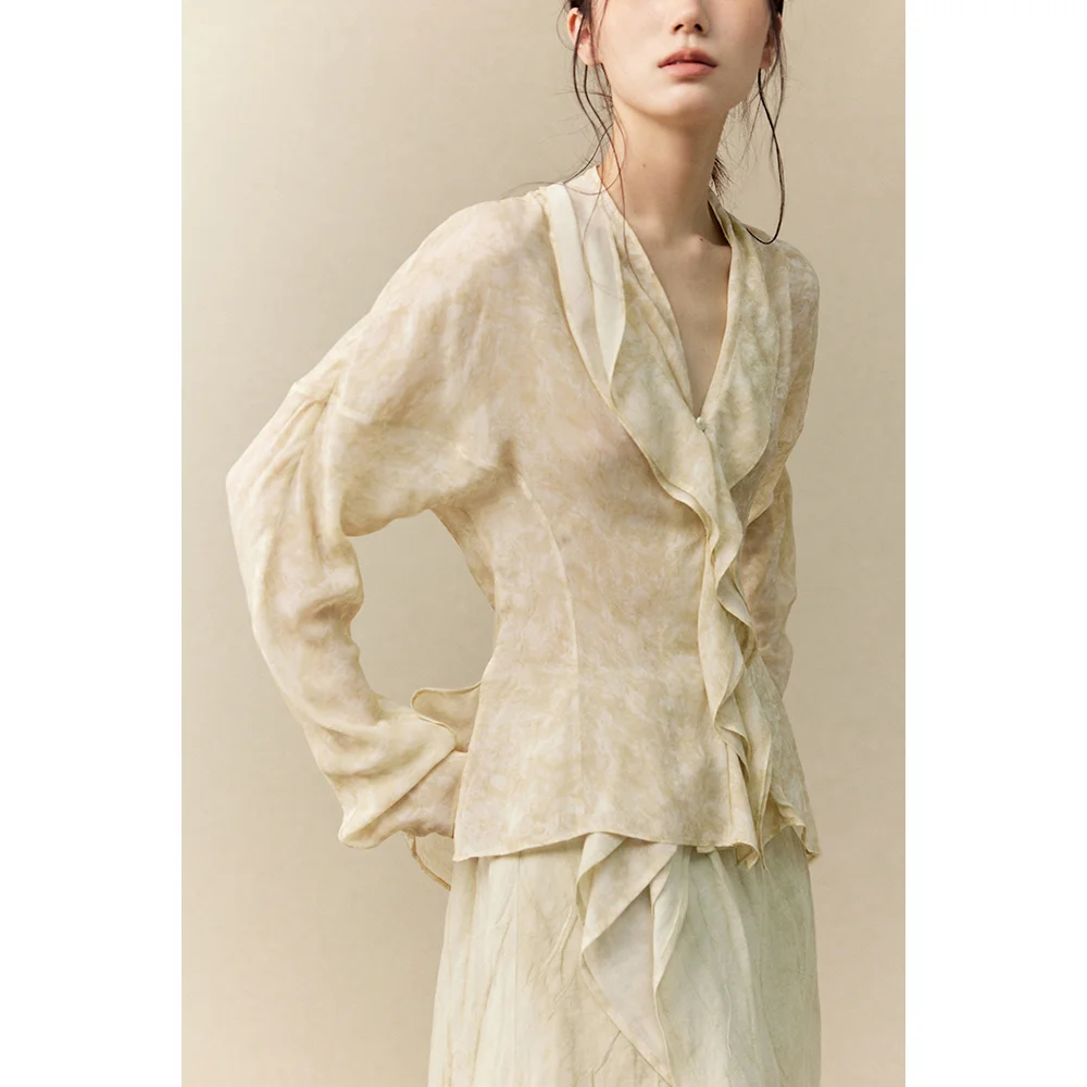 

MURMURMI Оригинальный дизайн, прозрачная свободная многослойная рубашка на пуговицах, женская модная дышащая рубашка с длинным рукавом