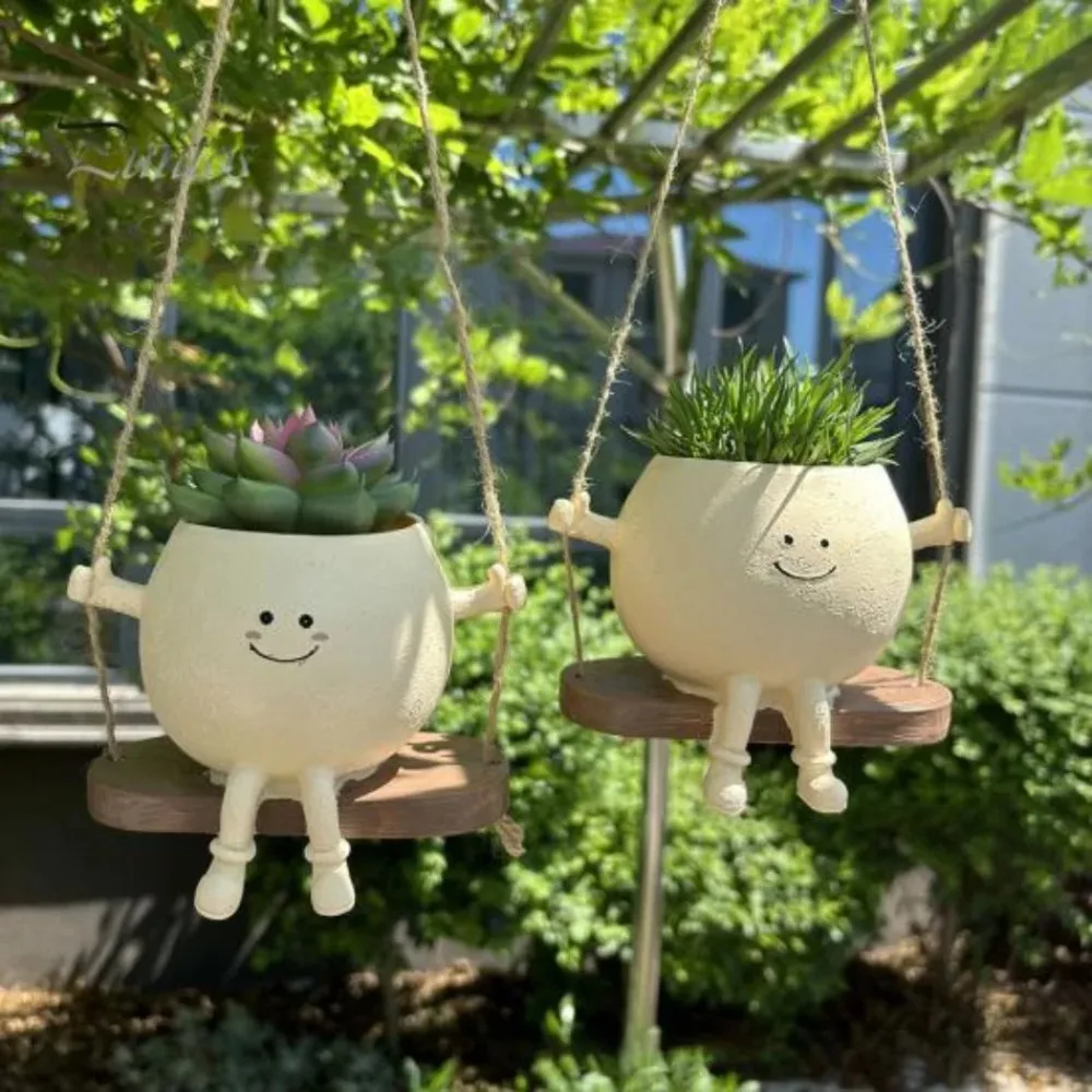 Irregular Cute Smiling Face Flowerpot Resin Flowerpot Plant Cartoon Succulent Plant Indoor and Outdoor Flowerpot Decoration