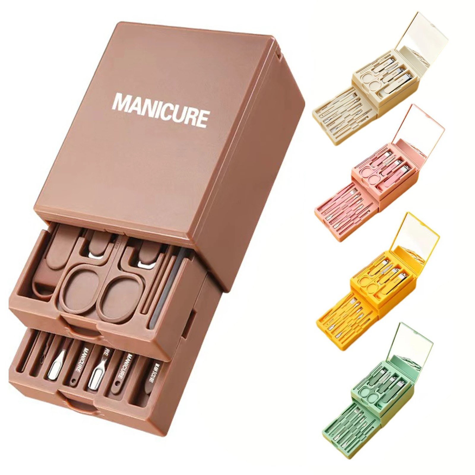 

Классический набор для ухода за ногтями из нержавеющей стали, 13 шт., с косметическим зеркалом, включает в себя вогнутые лезвия, кусачки для ногтей и ножницы.