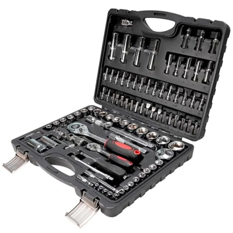 

Socket Ratchet Wrench Set, 95PCS 1/2" and 1/4" Socket Set, Mechanics Tool Set Metric, Deep and Shallow Socket Set with Universa