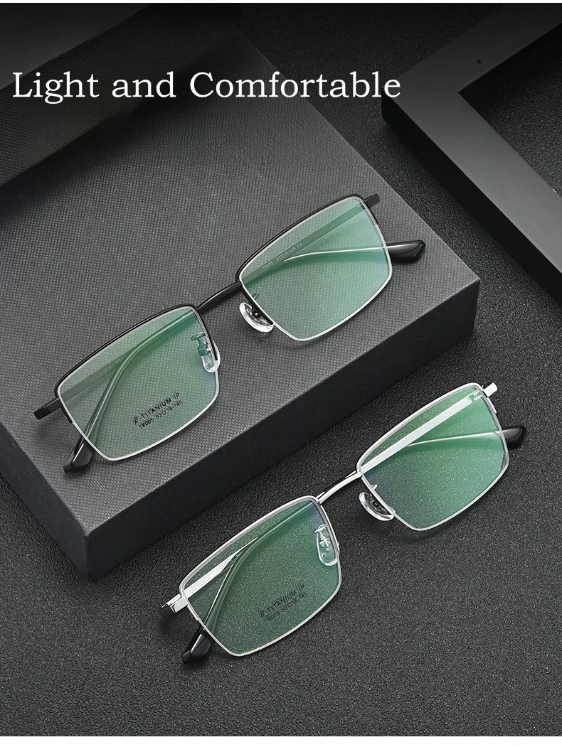 Yimaruili ultraleichte Business-Mode Titan legierung Brillen kleine quadratische Retro optische Rezept Halb rahmen Brille Männer – Detail 3