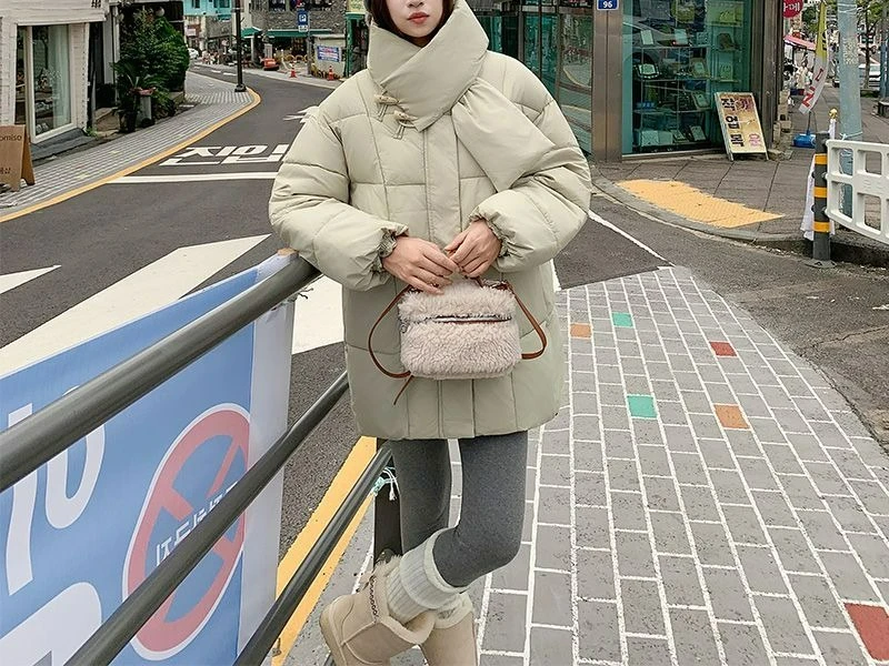 2025 جديد القرن مشبك سميكة الشتاء وشاح طوق فستان قطني طالبة معطف فضفاض