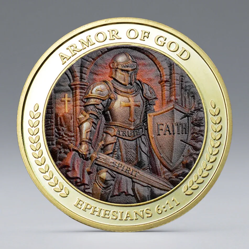 Nouvelle collection de pièces de monnaie de prière toujours, monnaie Souvenir plaquée or pour chevalier entier de dieu, décoration de la maison