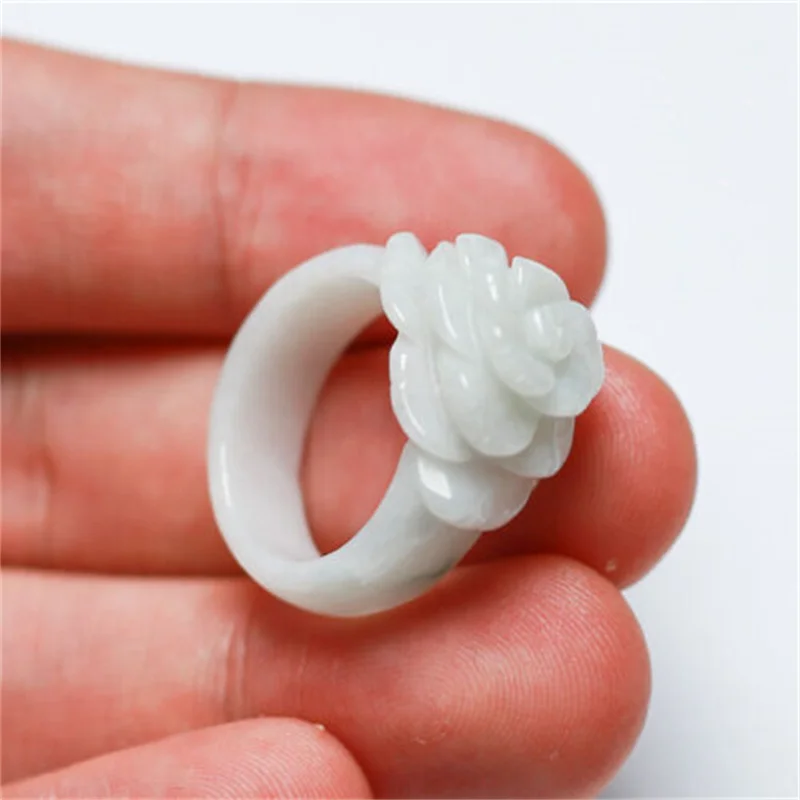 Certified Green 100% Natural A JADE Jadeite Rose Flower RING USA.6.25