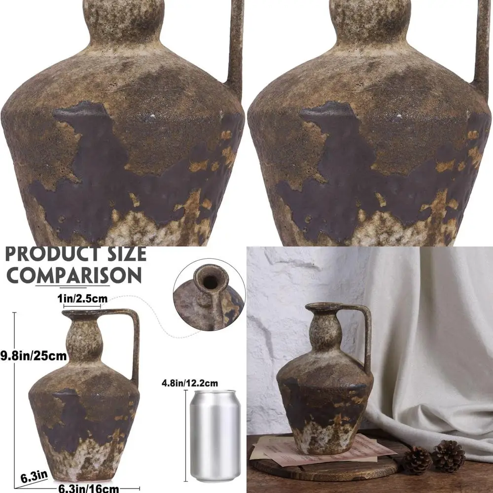 

Винтажная терракотовая ваза с ручкой, декор в деревенском стиле для дома, большой глиняный сосуд для гостиной, столовой и прихожей