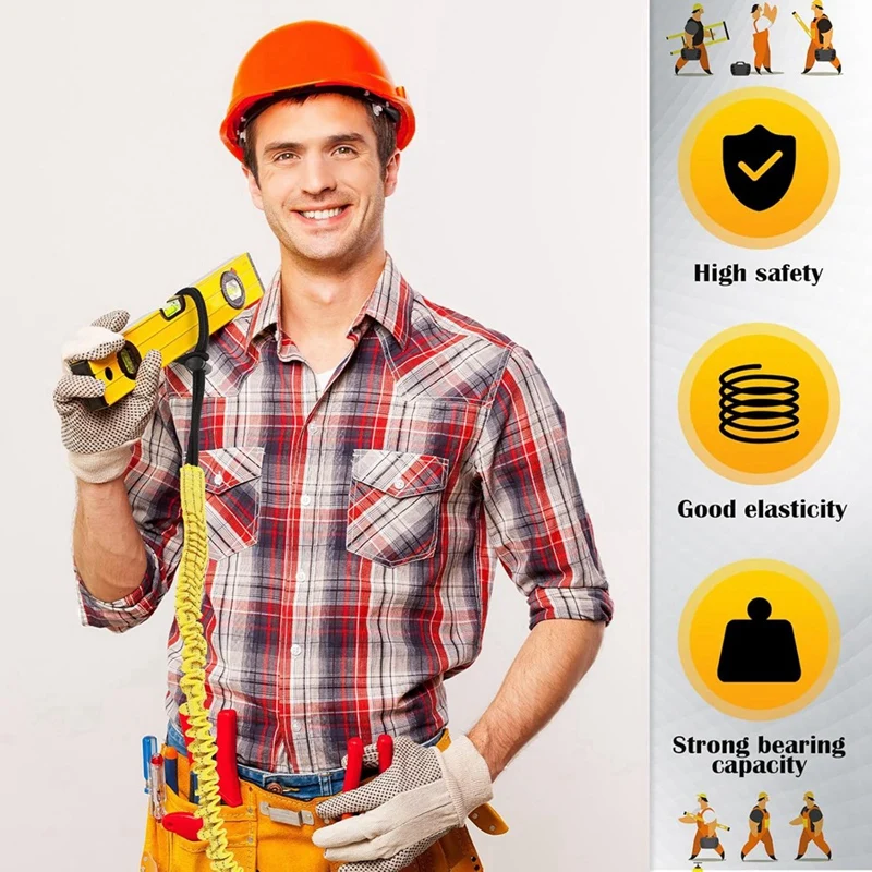 A23T 12 Pack Retractable Tool Lanyard with Aluminum Screw Lock Shock Cord Stopper for Power Hand Tools Yellow